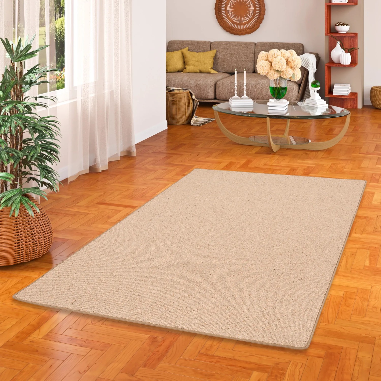 Snapstyle Natur Teppich Wolle Berber Karamell, 80x200cm im Wohnzimmer.