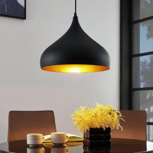 Moderne, schwarze Lindby Pendelleuchte Ritana aus Aluminium, 1-flammig, für Wohnzimmer.