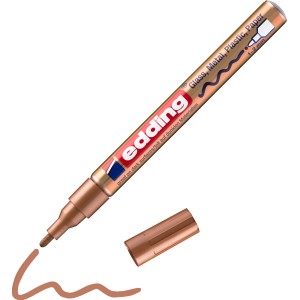 Edding Paintmarker E-751 in Kupfer mit Kappe und Farblinie. Ideal für Glas, Metall und Kunststoff.