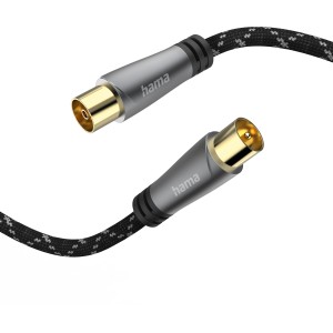 Hama Antennenkabel, vergoldete Koax-Stecker/Kupplung, 120 dB, 5 m, für TV-Geräte.