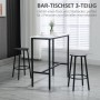 3-teiliges Bartisch-Set HOMCOM: weißer Tisch mit Marmoroptik, schwarzes Stahlgestell, 2 schwarze Barhocker.