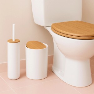 Relaxdays Badezimmerset Kunststoff Bambus Weiß 7-teilig