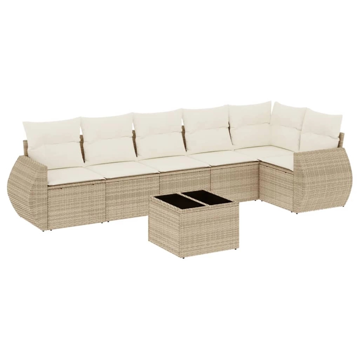 vidaXL 7-Tlg Garten-Sofagarnitur mit Kissen Beige Poly Rattan 3221397