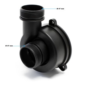 Schwarzes Sunsun Pumpengehäuse aus Kunststoff für Schwimmbadpumpe/Poolfilteranlage, mit 47 mm Gewindeanschlüssen.