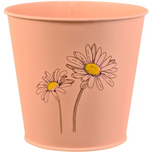 Lachsfarbener Zink Eimer Kräutertopf mit Blumenprint, ideal als Übertopf.