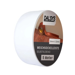 Dalsys Weichsockelleiste, selbstklebend, 5m Rolle, weiße Fußbodenleiste.