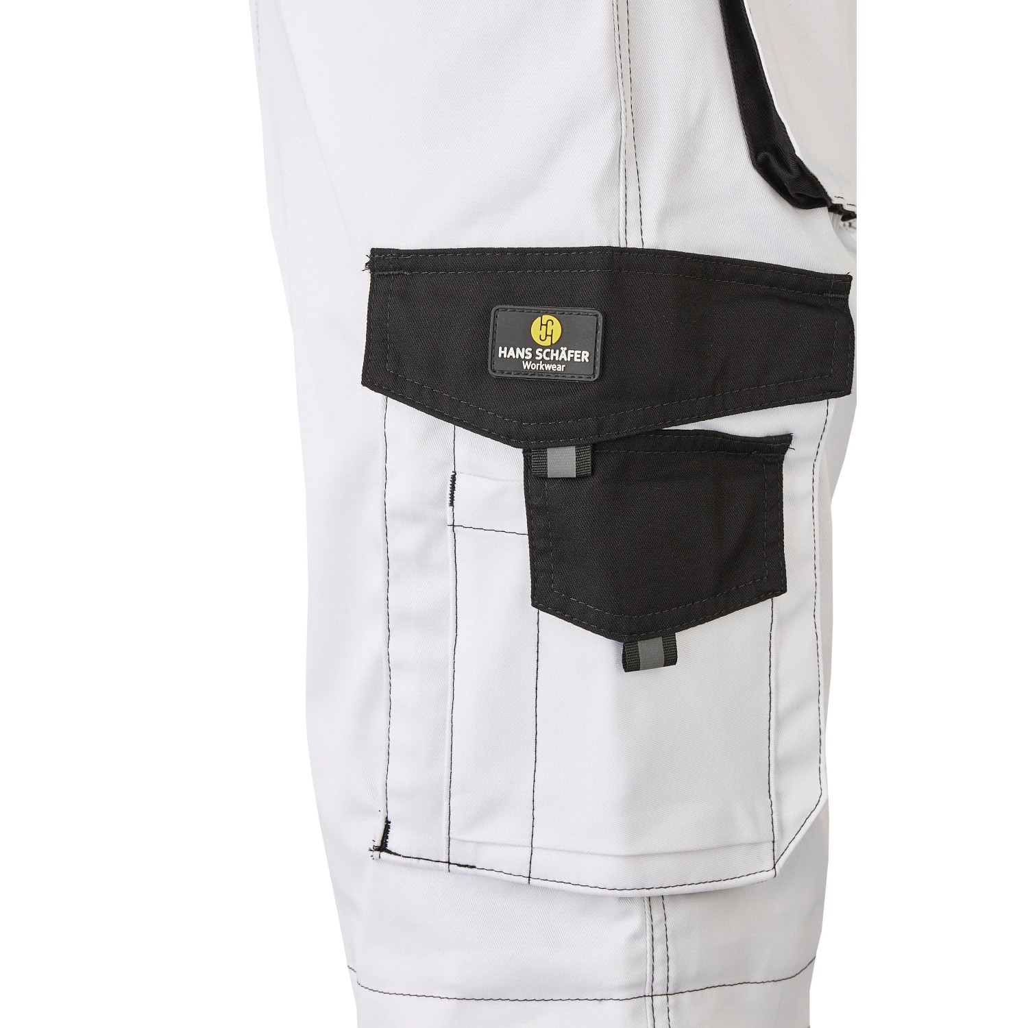Hans Schäfer Arbeitshose Short Athos, weiß/schwarz, Gr. 50, Detailansicht der Tasche.