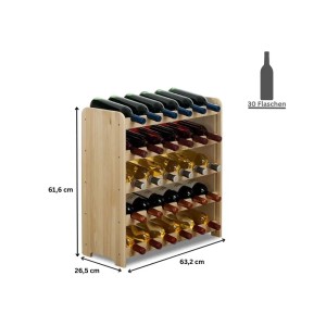 Weinregal Pinotwine C aus Kiefernholz, unbehandelt, für 30 Flaschen. Kompaktes Design.