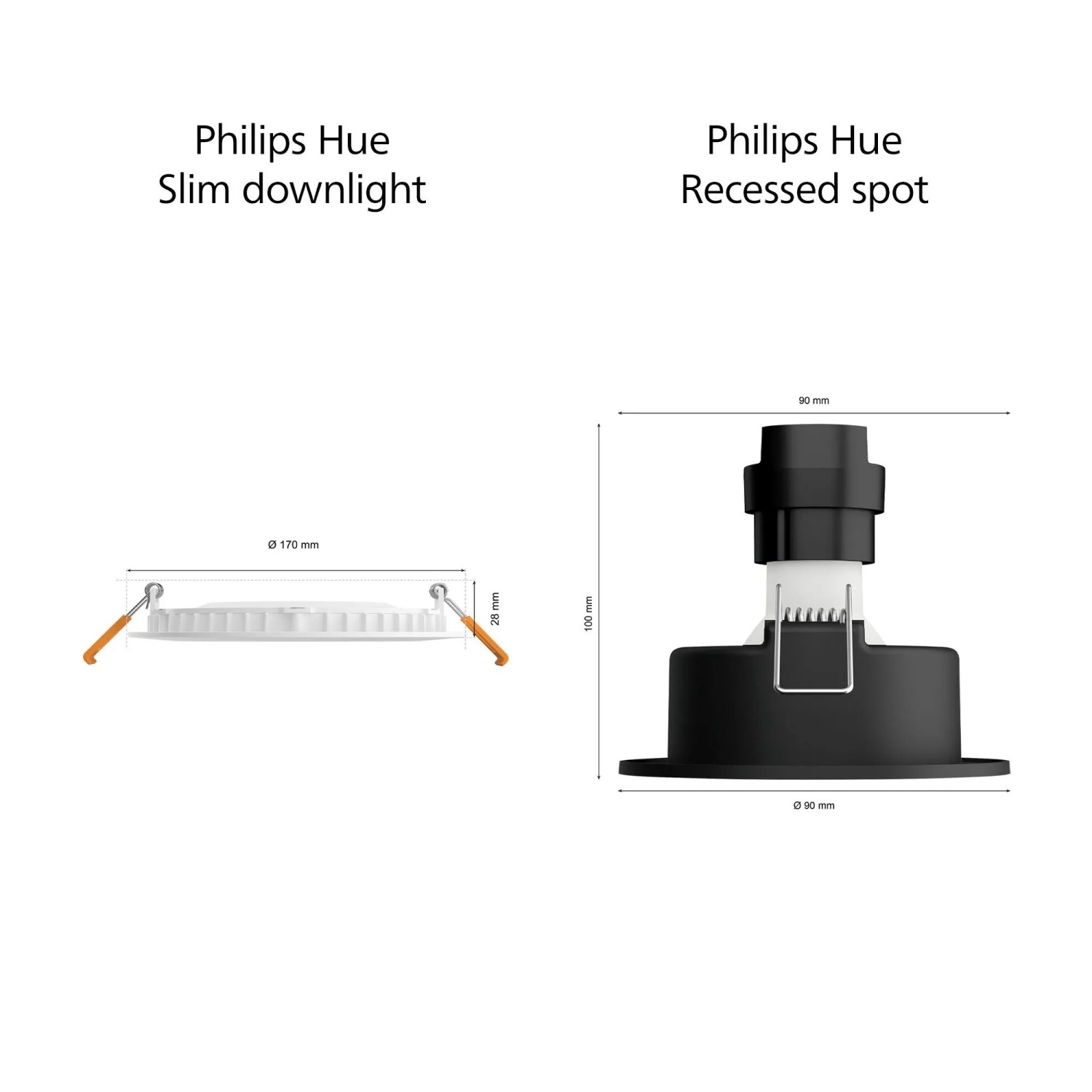 Philips Hue Einbauspots Slim, 17 cm, weiße Leuchte mit Farbwiedergabe, Maße