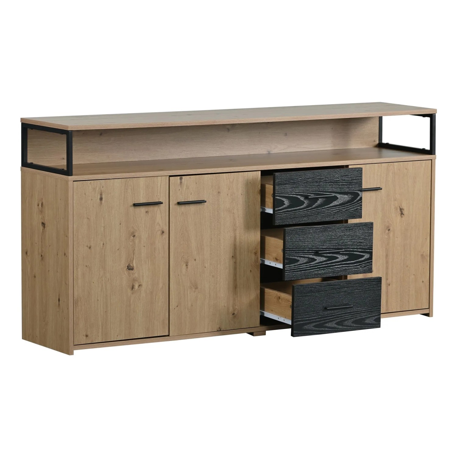 okwish Sideboard mit Türen Schubladen Stauraum Büro 150x35x75cm Natur