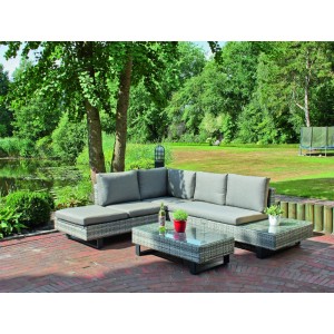 DELUKE Gartenloungeset JOCHEN 3-tlg Alu-Kunststoff Grau Gartenmöbel Set Garten Lounge-Eckgruppe Lounge-Set Pool Loungegarnitur