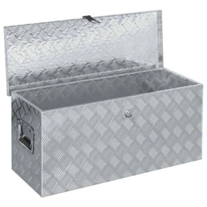 DELUKE Aluminiumbox Mit Deckel Abschließbar Alubox Deichselbox Alu Anhängerbox Werkzeugkiste Transportbox Metallkiste 90,5x35x40cm Silber