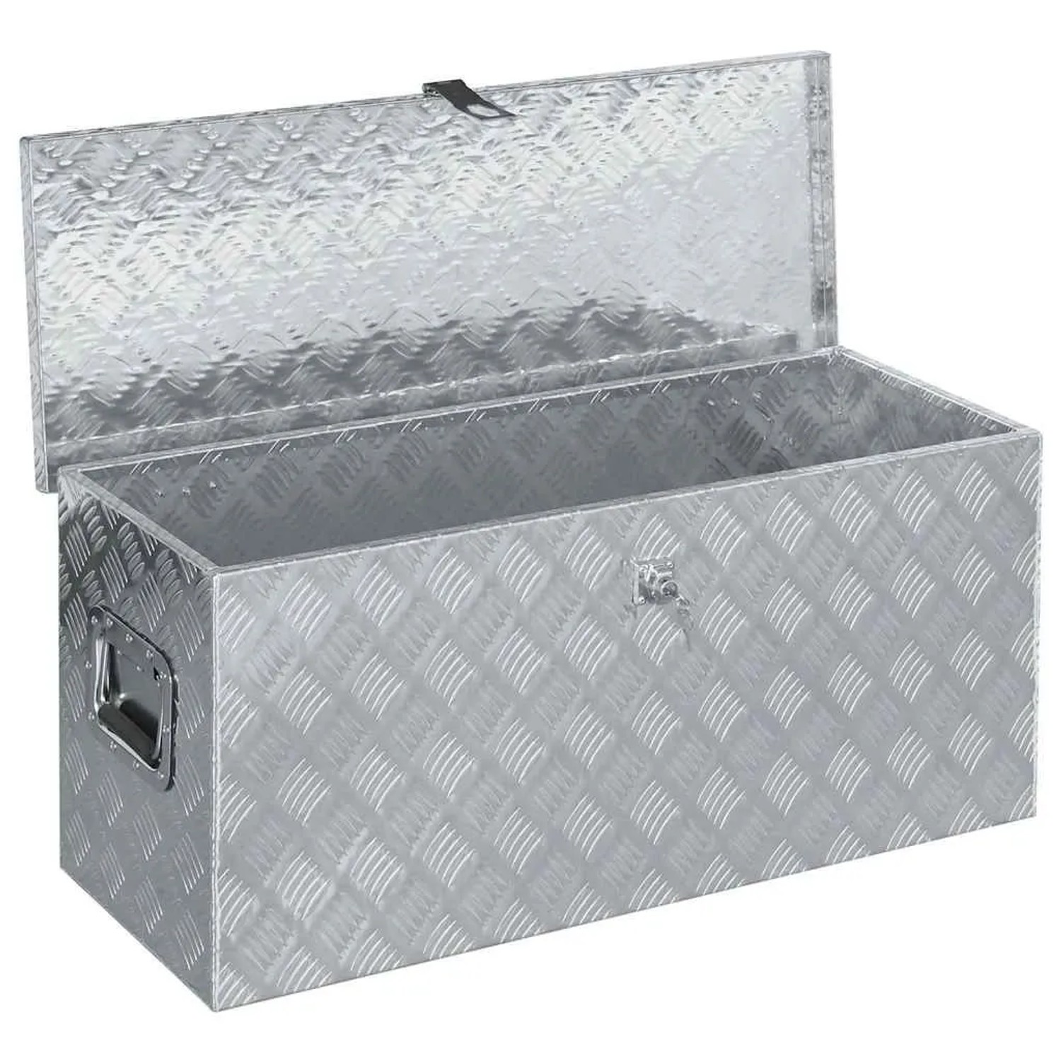 DELUKE Aluminiumbox Mit Deckel Abschließbar Alubox Deichselbox Alu Anhängerbox Werkzeugkiste Transportbox Metallkiste 90,5x35x40cm Silber_2