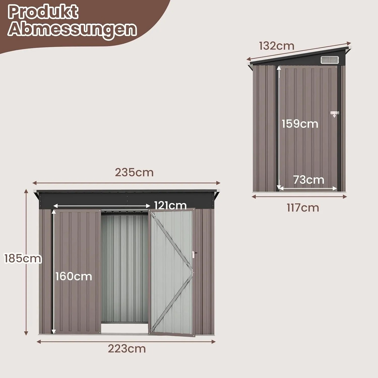 Costway Gartenhaus Metall 235 x 117 x 185 cm Hellbraun_3