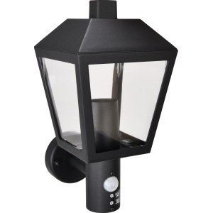 Schwarze Außenwandleuchte Vigevano mit Sensor aus Aluminium-Druckguss.