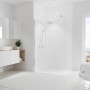 Schulte Duschrückwand-Set Ecke Asymmetrisch DecoDesign 255x120 cm Weiß im Badezimmer.