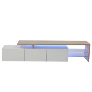 PXloue TV-Schrank mit Praktischer Stauraum LED-Beleuchtung Holzoptik Glasböden Weiß