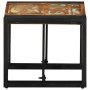 Quadratischer Couchtisch, mehrfarbig, Altholz massiv, mit schwarzem Metallgestell, 40x40x35 cm.