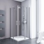 Schulte Eckeinstieg AlexaStyle2.0, 90x90cm, Alunatur, 4-teilig. Rahmenlose Duschkabine mit Echtglas.