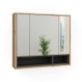Vicco Badspiegelschrank Beatrice, Eiche/Anthrazit, 80x72 cm, mit drei Spiegeltüren und offenen Regalen.