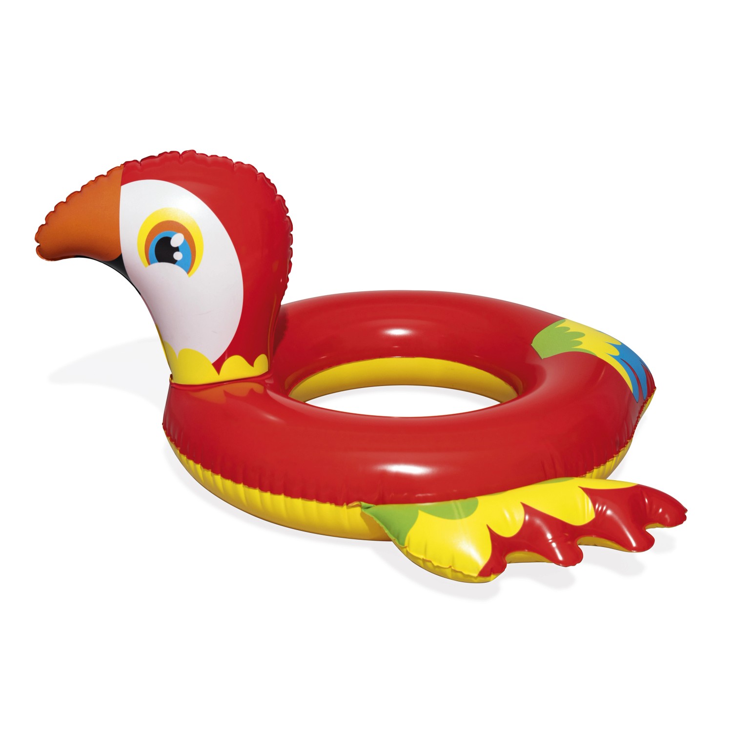 Bestway Schwimmring im Tierdesign, Papagei, rot/gelb, für Kinder zum Planschen.
