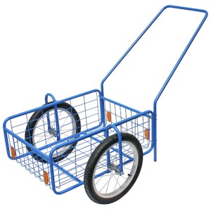 Blauer PROREGAL Handwagen/Bollerwagen mit Gitterkorb und Rädern, ideal für Werkstatt & Garten.