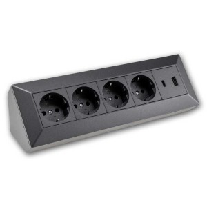 ChiliTec 4-Fach Aufbau Steckdosenblock USB AC Anthrazit