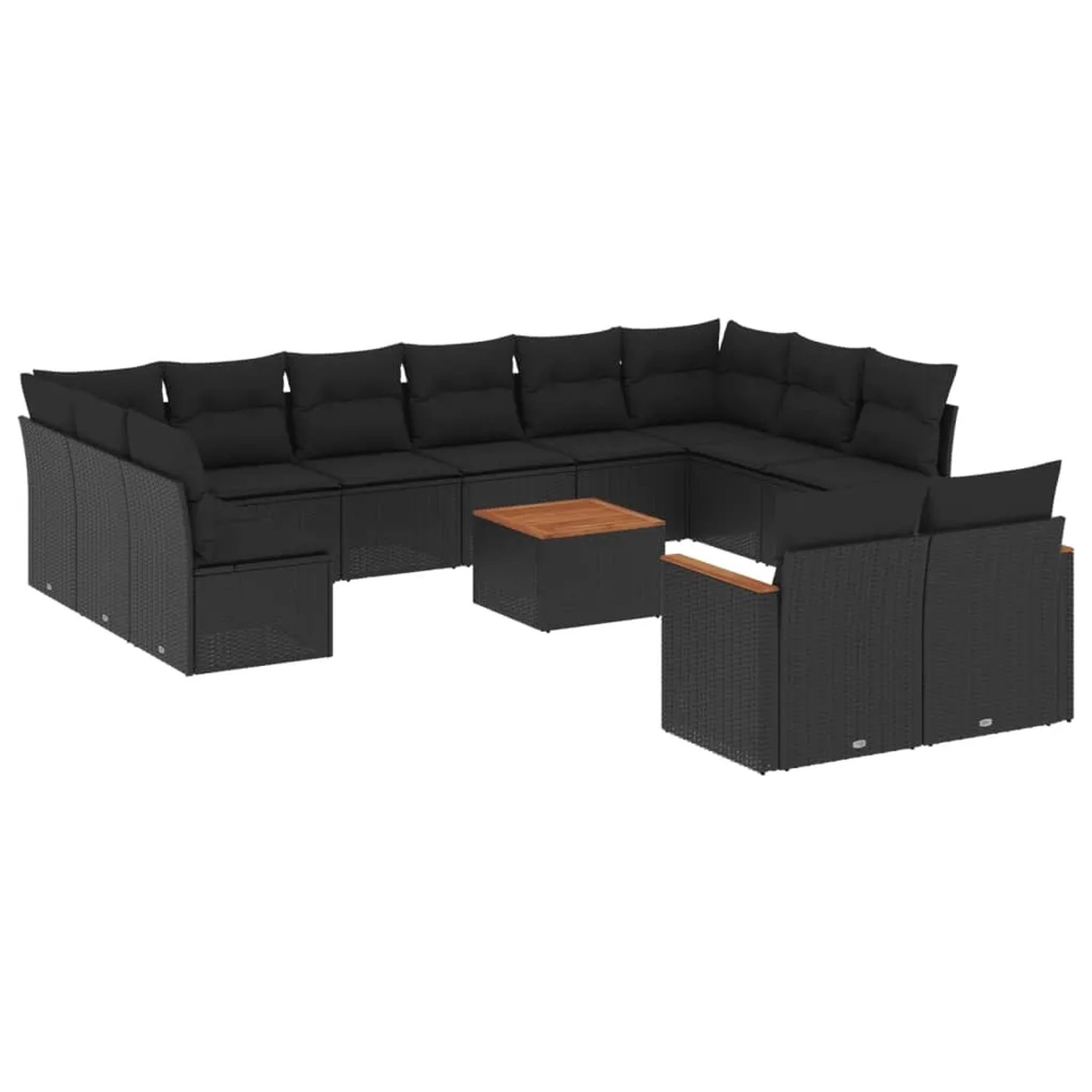 vidaXL 13-Tlg Garten-Sofagarnitur mit Kissen Schwarz Poly Rattan 3258849