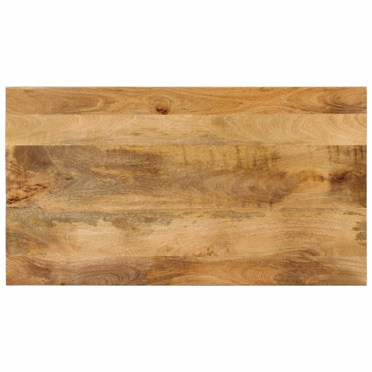 Couchtisch aus Mango Massivholz mit Stahlgestell, Tischplatte Detailansicht.