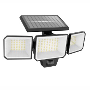 Schwarze Philips Nysil Solar-Wandleuchte mit drei LED-Strahlern und Solarmodul.