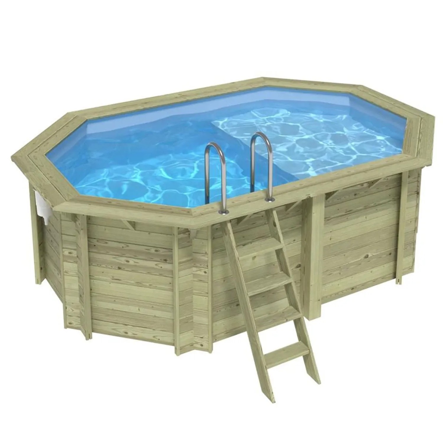 ALTANKA Holzpool Nemo 4,3x3 Höhe 1,31 m HELLBLAU mit Liegefläche mit am Beton Verschraubten Stützen BAS7303OSPL+PLA303