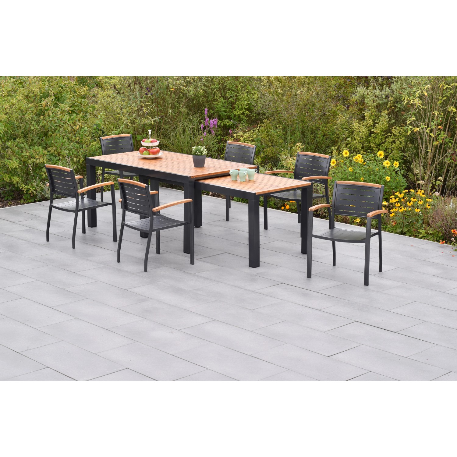 Merxx Tinos Set 7-tlg. mit Flex-Gartentisch Ausziehbar 180/360 x 100 cm günstig online kaufen