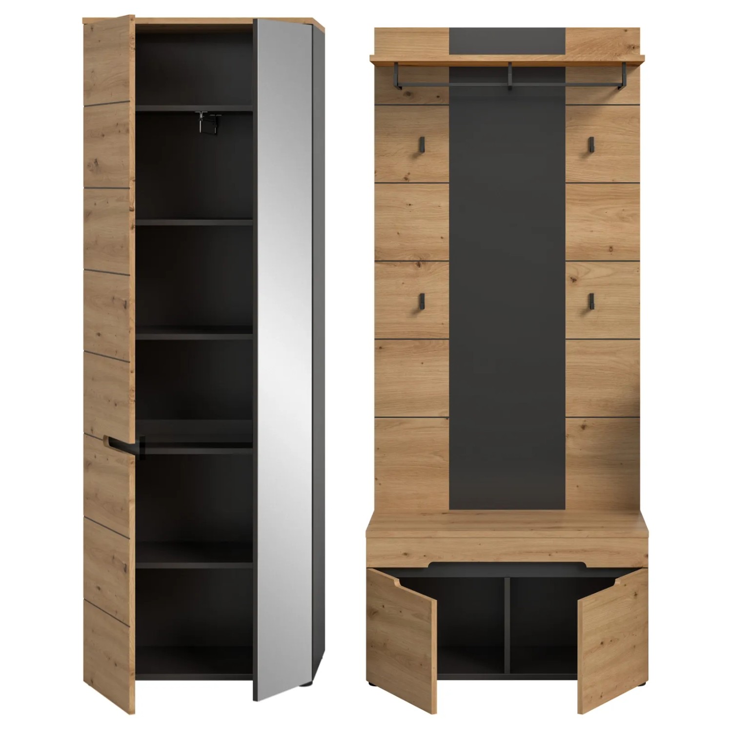 Inn.Furn Garderoben-Set 3-teilig in Eiche und Grau 160 cm Cooper_9