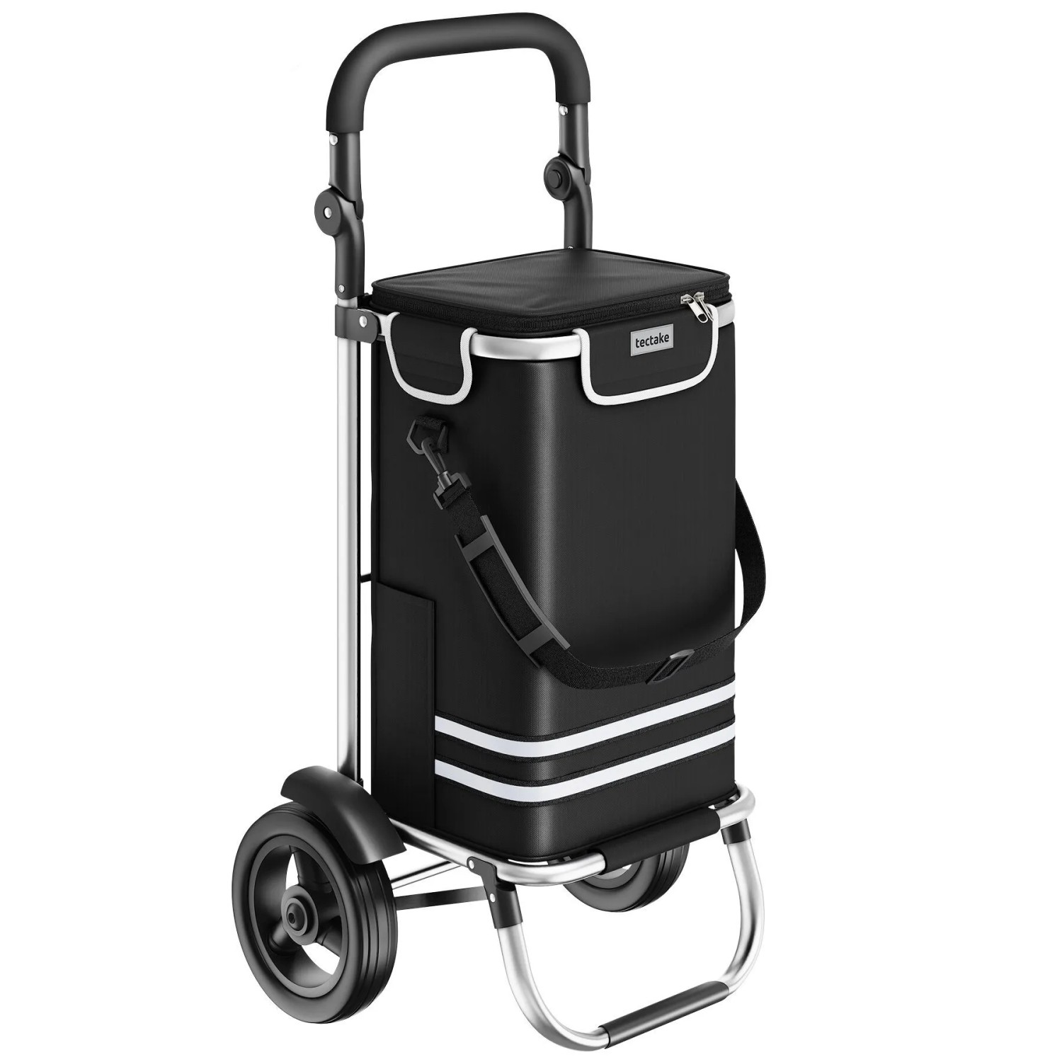 Tectake Einkaufstrolley Shopper 3 In 1  Nutzung Auch Als Umhängetasche und Sackkarre  40 L Klappbares Aluminiumgestell Mit Abnehmbarem Bezug  46 x 38