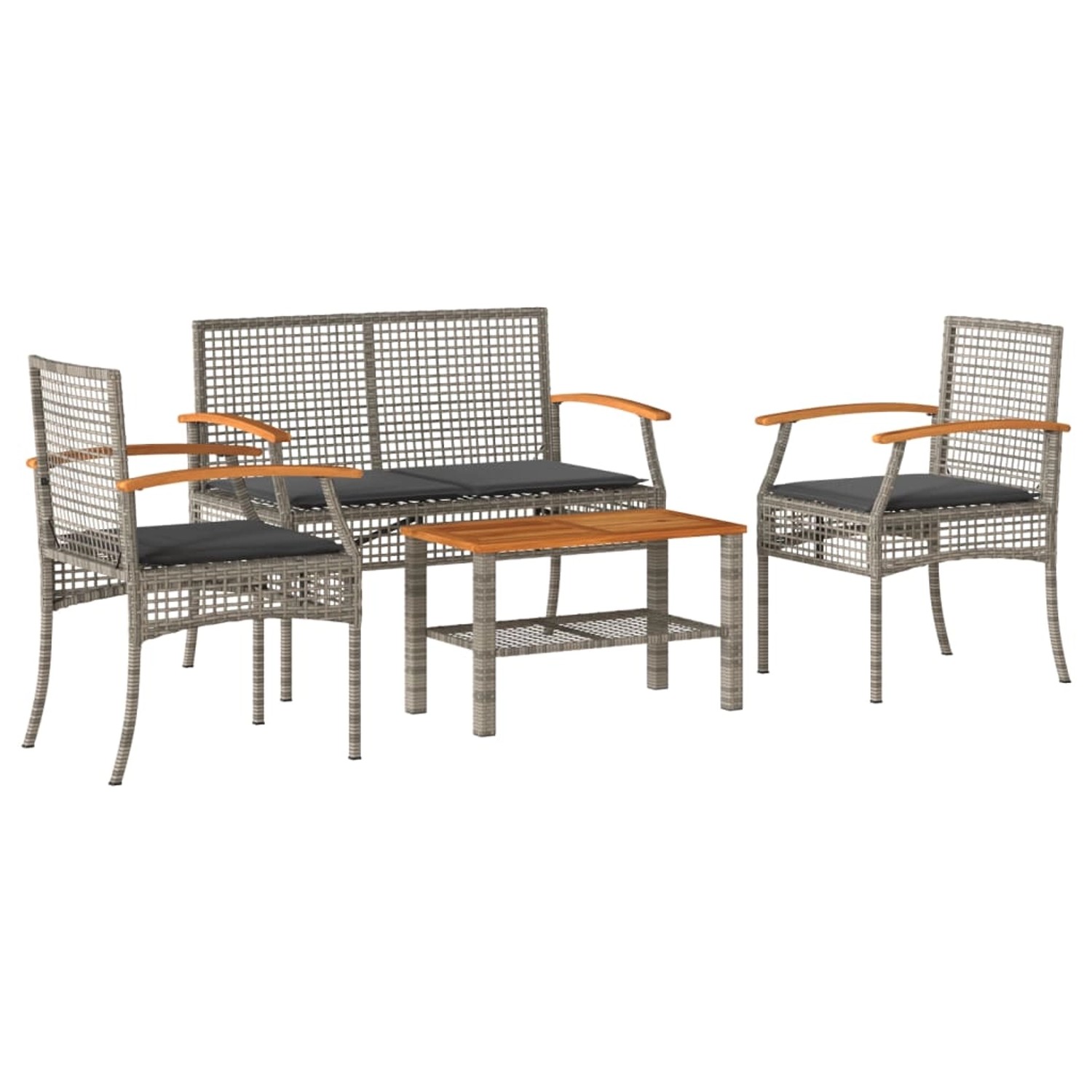 vidaXL 4-Tlg Garten-Lounge-Set mit Kissen Grau Poly Rattan 366267 günstig online kaufen