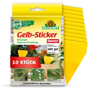 Neudorff Gelb-Sticker zur Schädlingsbekämpfung: Insektizidfreie Klebefalle gegen fliegende Insekten an Zimmerpflanzen.