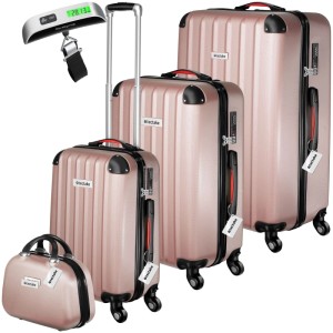 Tectake Koffer Set Cleo, 4-teilig, Roségold: 3 Trolleys, Beauty Case, Kofferwaage, Anhänger.