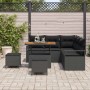 vidaXL Garten-Sofa-Set, 8-teilig, schwarz, Poly Rattan mit Tisch und Kissen.