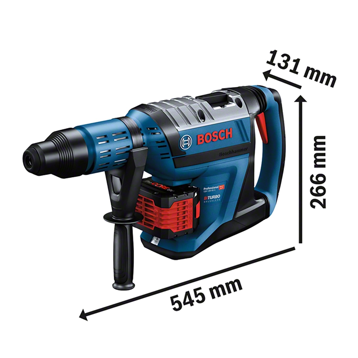 Bosch Professional Akku-Bohrhammer GBH 18V-45 C Solo, blau, mit Maßen. Leistungsstark für Beton-, Stein- und Mauerwerk.