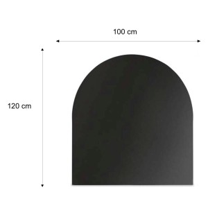 Schwarze Valo Stahlbodenplatte Rundbogen, 100x120 cm, für Kamin & Ofen.