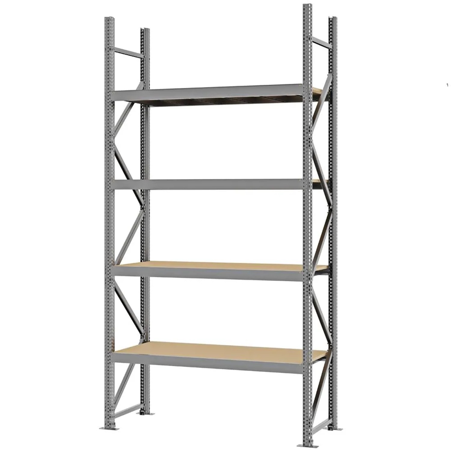 PROREGAL Weitspannregal Schraub-Stecksystem MAGNUS PRO Made In Germany Grundregal 300x150x50cm 4 Ebenen Spanplattenböden Fachlast 750kg Verzinkt