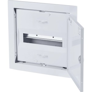 Striebel und John Kleinverteiler, 12 TE, Unterputz, weiße Verteilstation mit geöffneter Tür.