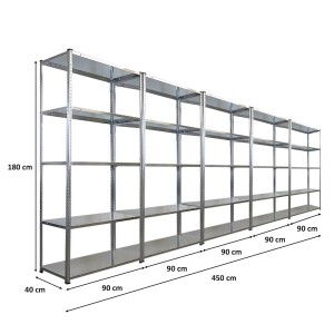 PROREGAL Mega Deal 5x Schraubregal Haldor HxBxT 180x90x40cm Fachlast 100 kg Verzinkt