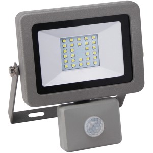 Silberne LED-Außenleuchte Flare 20W mit Sensor für den Außenbereich.