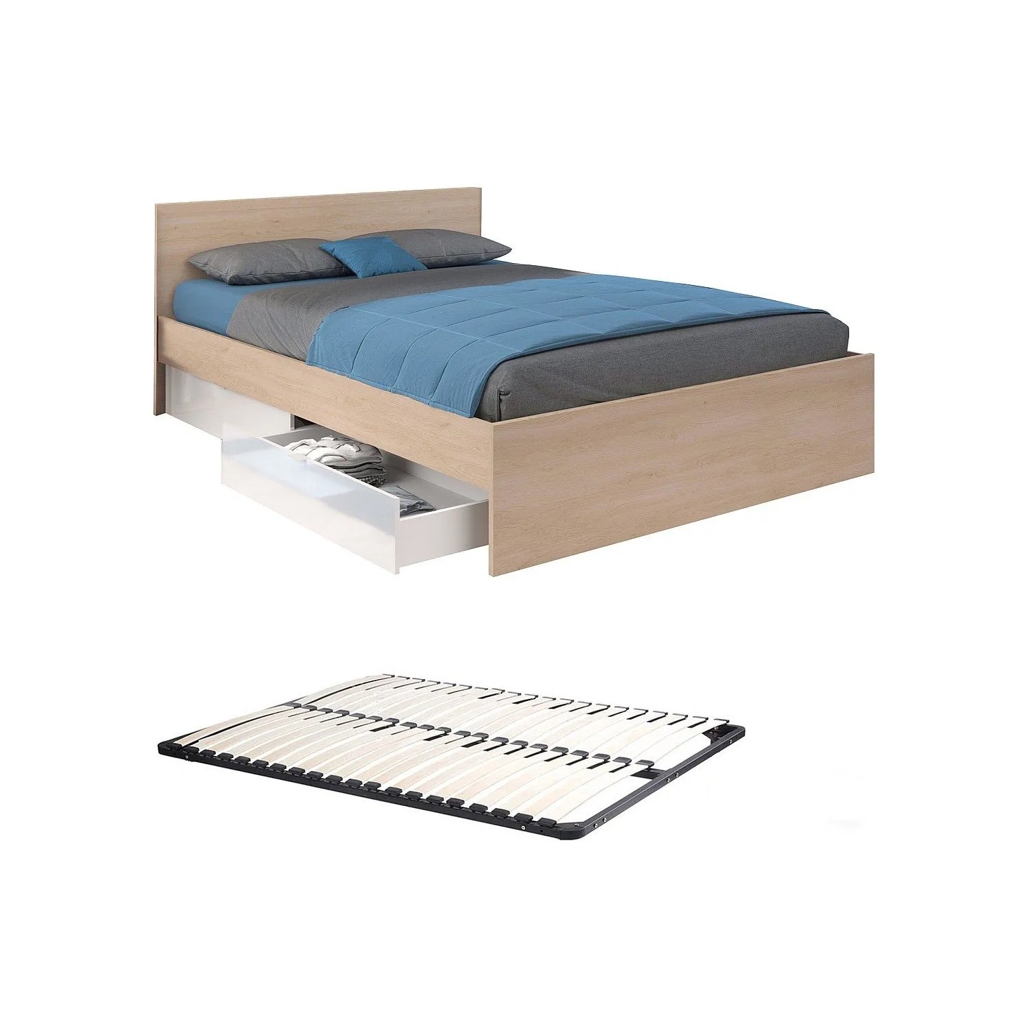 Vente-unique Bettrahmen Velona Naturfarben Hell  Weiß 164.4 cm