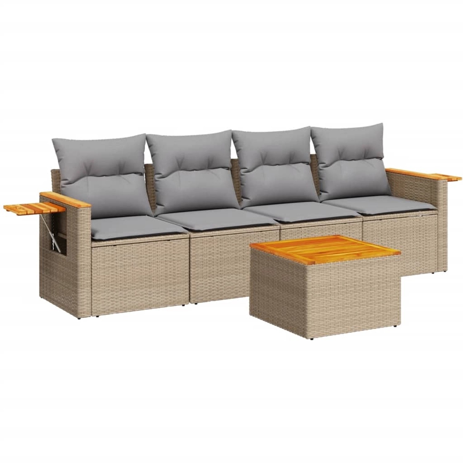 vidaXL 5-Tlg Garten-Sofagarnitur mit Kissen Beige Poly Rattan 3259021