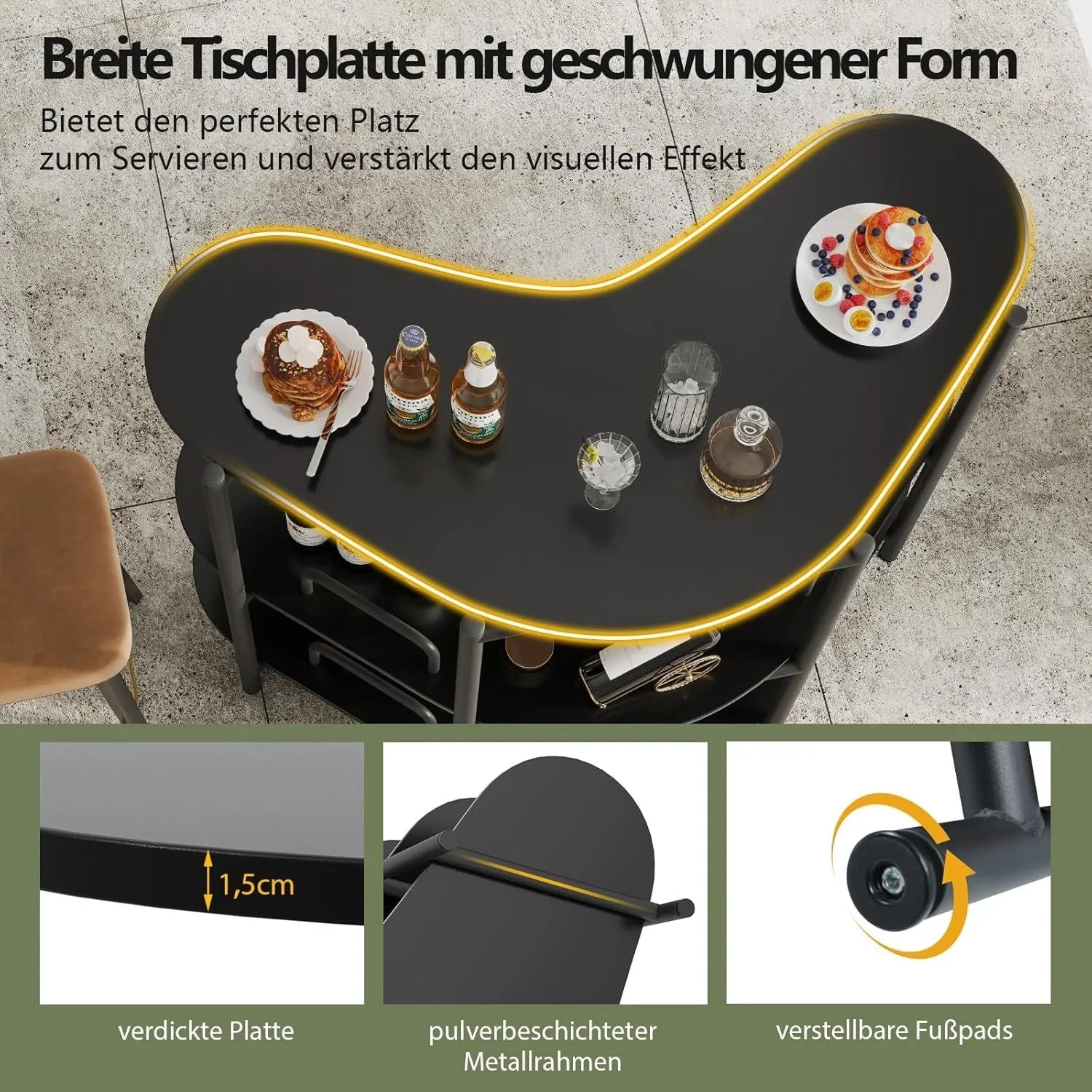 Costway 3 Ebenen Hausbar mit Glashalter Schwarz 120 x 66 x 102 cm_4