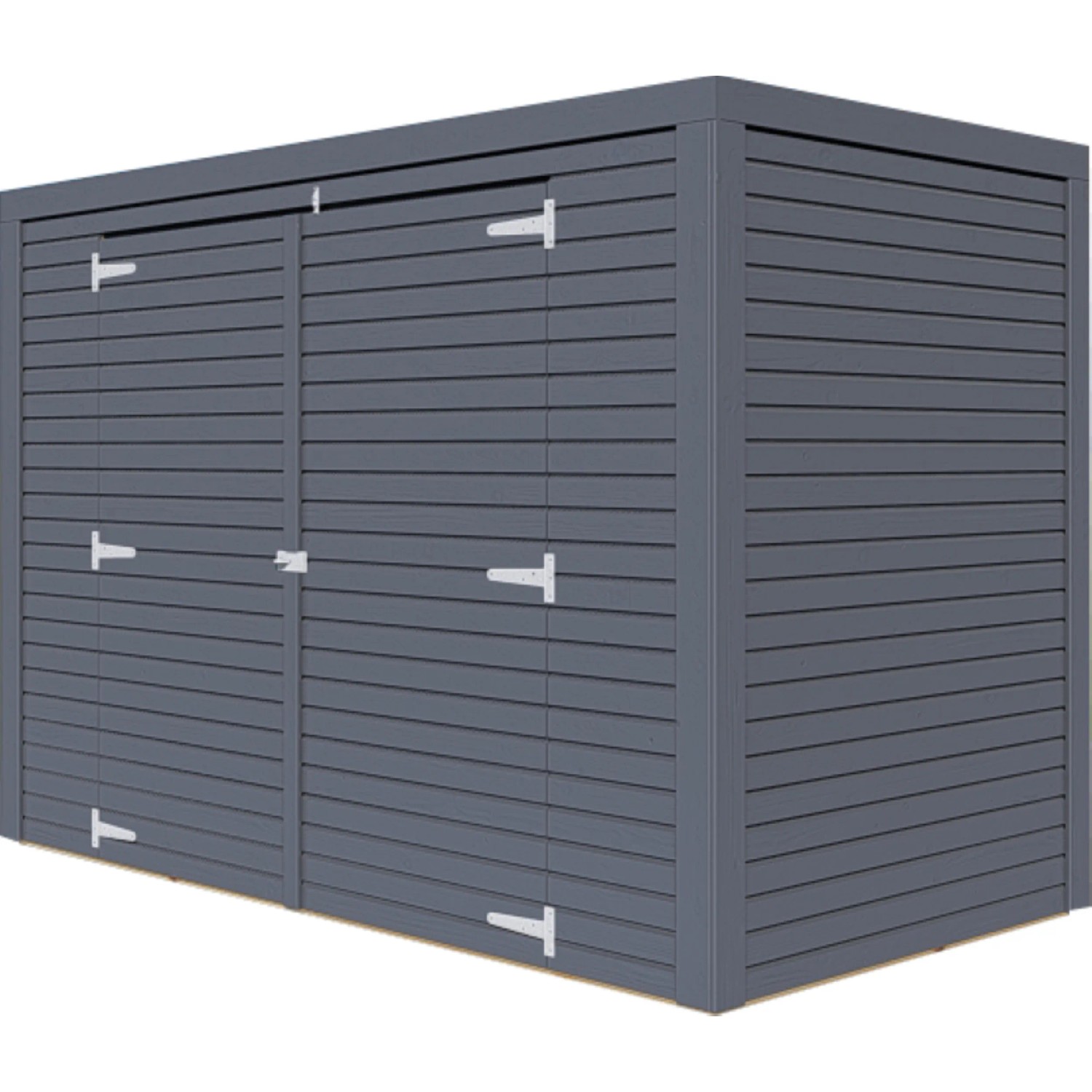 Anthrazitfarbener Bertilo Gartenschrank Box Bike (103x207cm) aus FSC®-zertifiziertem Holz mit Doppeltür.