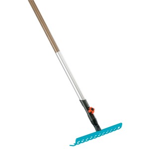 Gardena combisystem Rechen mit Stiel, blau, für Gartenarbeiten wie Rechen und Einebnen.