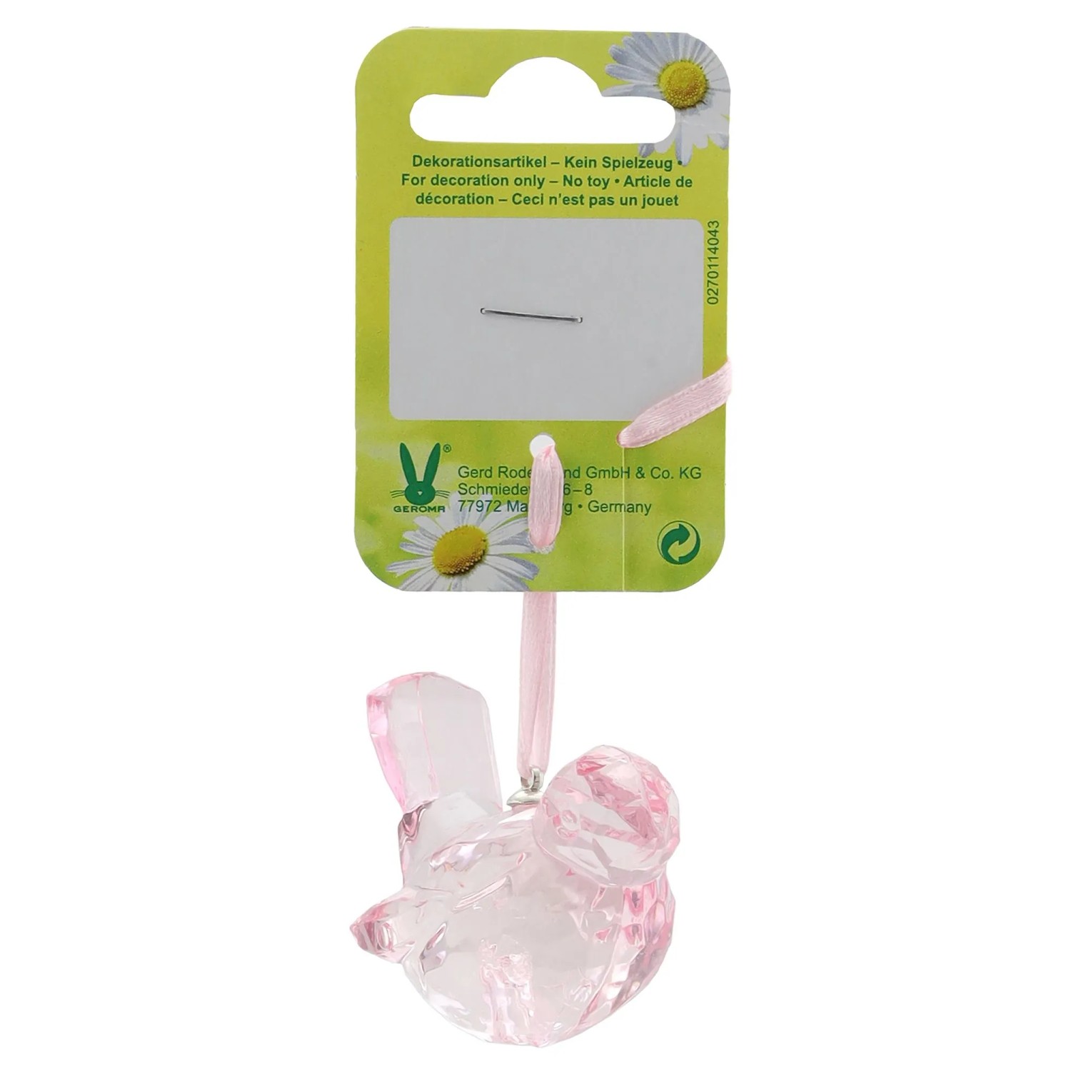 Osterdeko: Pinker Acryl Vogel (5 cm) als Frühlingsdeko zum Aufhängen.